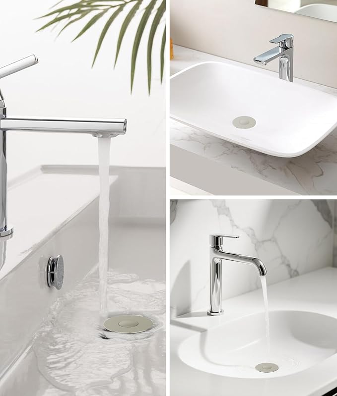 Upgraded Bathroom Sink Stopper with Hair Catcher - Universal Pop-Up Drain Plug, Stainless Steel & Silicone Seal for 1.1-1.5 Inch Drains,Brushed Nickel Finish (Brushed Nickel)