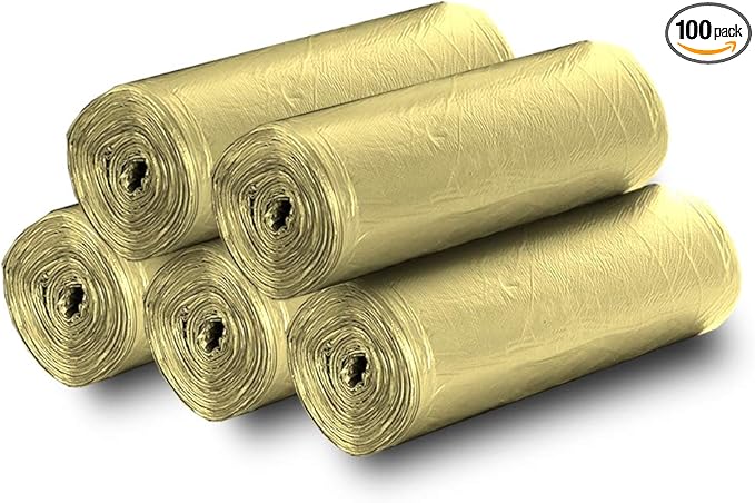 5 Rolls Small Trash Garbage Bags, 4 Gallon Strong Thin Material Disposable, Kitchen, Durable Plastic Trash Bags for Office Home Bedroom Garden Waste Bin, 100 Counts (Golden)