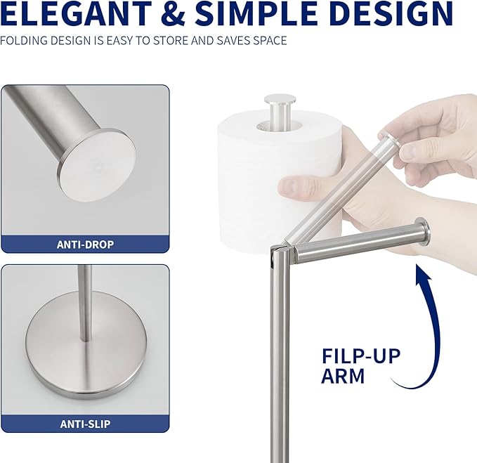 BWE Brushed Nickel Toilet Paper Holder Stand Modern Tissue Roll Holder Storage for 4 Rolls of Paper, Stainless Steel Free Standing Toilet Paper Holder Bathroom Accessories with Weighted Base