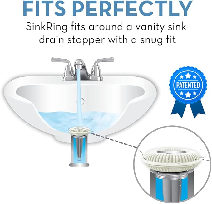 Bathroom Sink Hair Catcher for Pop-Up Drain – SinkRing 1.57" Precision Strainer for Bathroom Sink Drains | Clog-Free Hair Trap for Contacts, Earrings, Jewelry | No Suction or Screws – White