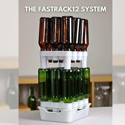 FASTFERMENT - 12-Bottle Drying Rack & Tray| Bottle Drying Tree Alternative | Dry & Store your Wine or Bomber/Belgian Bottles | Stackable | White | Dishwasher Safe | Home Brewing Supplies