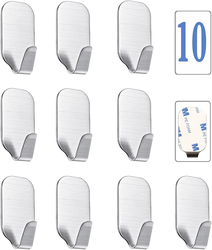 Small Self Adhesive Hooks for Hanging Heavy Duty Stick On Hooks for Wall Sticky Hooks, Pack of 10