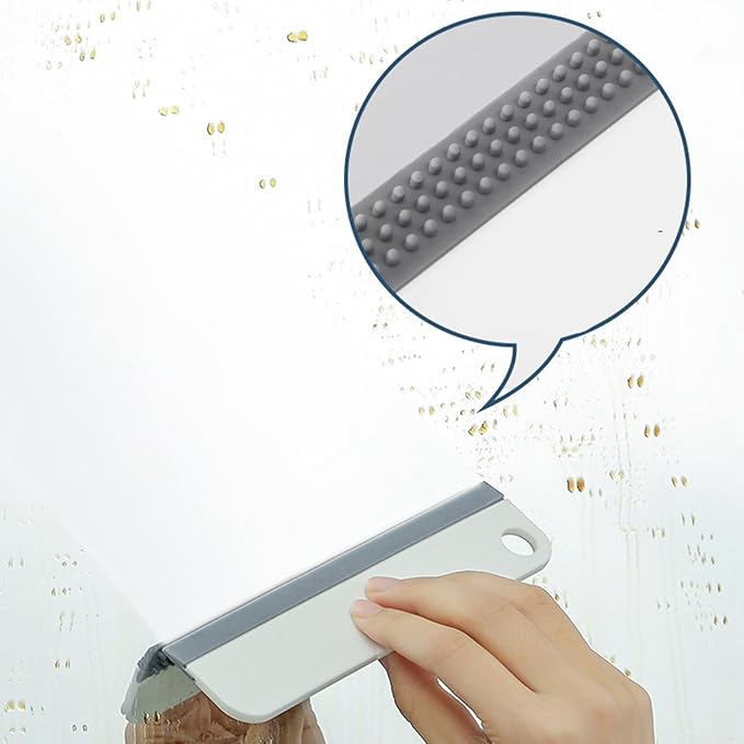 Topyond Silicone Squeegee, Small Portable Bathroom Accessories Water Blade for Cleaning Bathroom Shower Mirror Glass, Kitchen Countertop Sink, Car Windows Wiper Scraper Gray (White Gray)