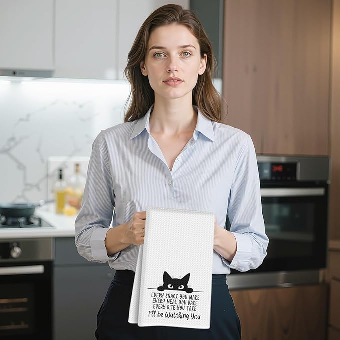 Hanamiya Na 2Pcs Funny Cat Kitchen Towels 24x14 Inch, Reusable Durable Microfiber Dish Towel, Funny Quotes Tea Towels for Kitchen Home Bathroom Farmhouse Decor, Cat Gifts for Women Mom Friend