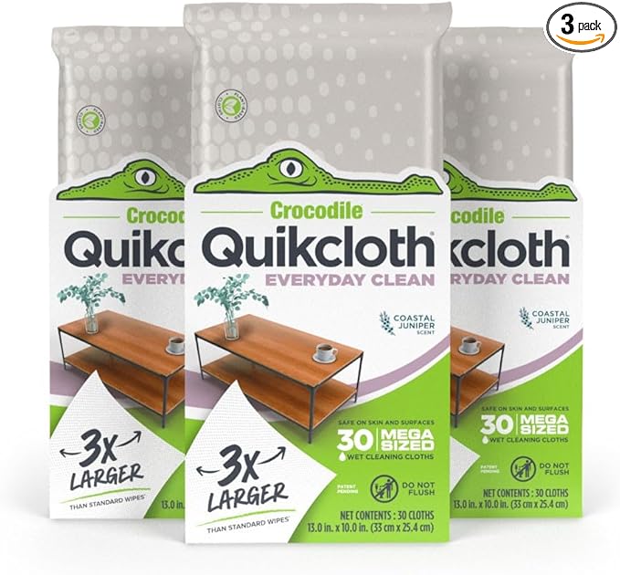 Quikcloth® Everyday Clean – Plant-Based, Gentle, Plastic-Free Cleaning Wipes for Home & Kitchen - Safe on Hands and Surfaces (1 Count (3 Packs of 30))