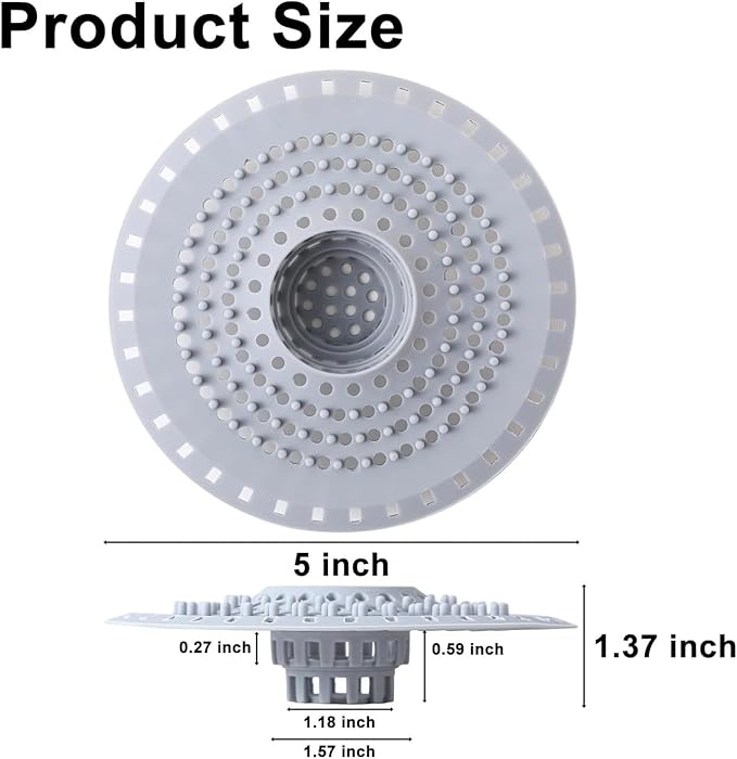Shower Drain Hair Catcher, Premium Silicone Drain Protector & Shower Drain Cover for Regular Drains of Shower Room, Bathroom, Grey