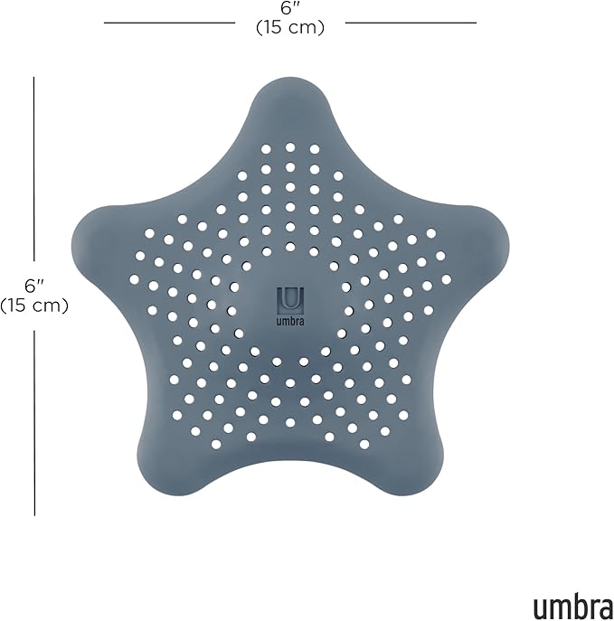 Umbra Starfish Hair Catcher, Fun Drain Cover Fits Most Standard Tub and Shower Drains, 6" Diameter, Slate Blue