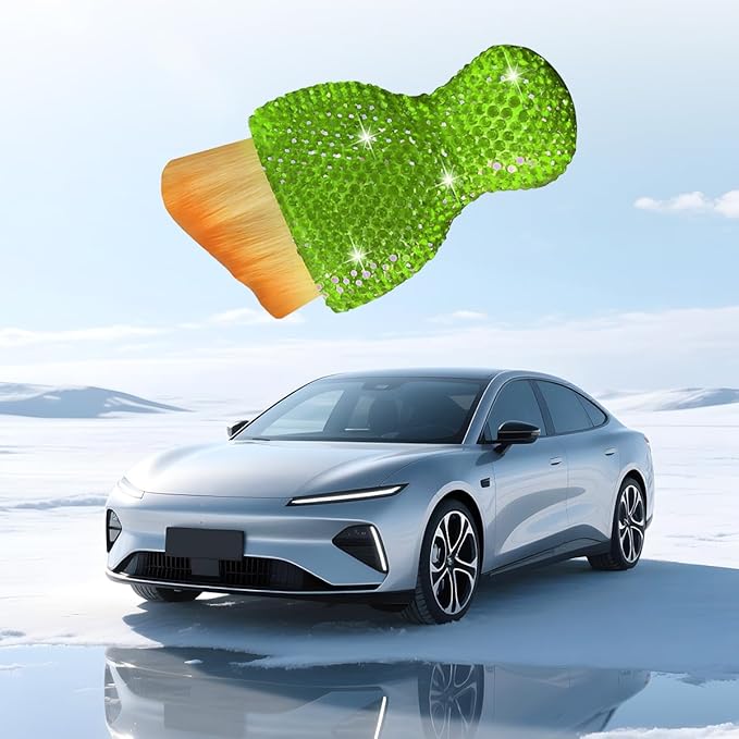 Bling Car Detailing Brush, Crystal Rhinestone Non-Scratch Vehicle Cleaning Dust Brush for Air Vent & Dashboard, Soft Bristles Automotive Interior Cleaning Tool, Universal Fit (Light Green)