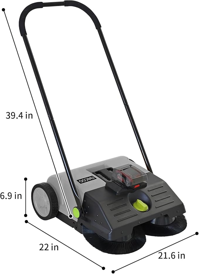 UNICOO® Electric Hand Push Floor Sweeper – Battery Powered Walk-Behind Sweeper with Dual Brush Rollers, 23" Sweeping Width & 6.6 Gallon Waste Bin – Indoor/Outdoor Push Sweeper (Gray)