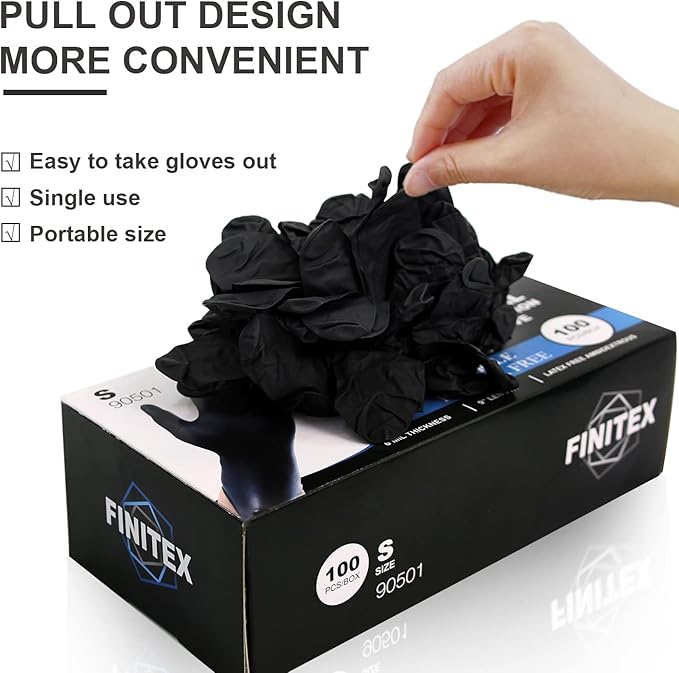 FINITEX Black Nitrile Disposable Medical Exam Gloves - 100/1000 PCS 6.3mil Powder-Free Latex-Free Food Gloves