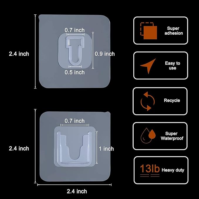 Double Sided Adhesive Wall Hooks,24 Pack Self Adhesive Hooks,Suitable for Hanging and Organizing