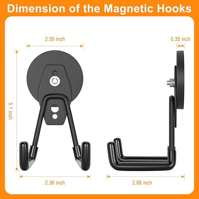 ENUODA Strong Magnetic Hooks Heavy Duty Magnet Garage Hooks for Cruise Magnet Tool Holder for Hanging Garden Tools, Cabinet, Van, Pegbaord, Kitchen, Outdoor, 2 Pack