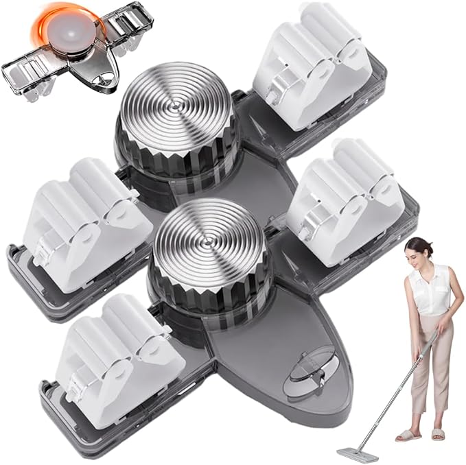 Broom and Mop Holder Wall Mount 2PCS Suction Cup Organizer with Retractable Rack No Drill Bathroom Storage Transparent Grey