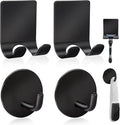 Diesisa Razor Holder 304 Stainless Steel for Shower + Adhesive Sticky Heavy Duty Waterproof Wall Hooks, Premium for Hanging Towels, Coat, hat (2+2 Pack) - Black