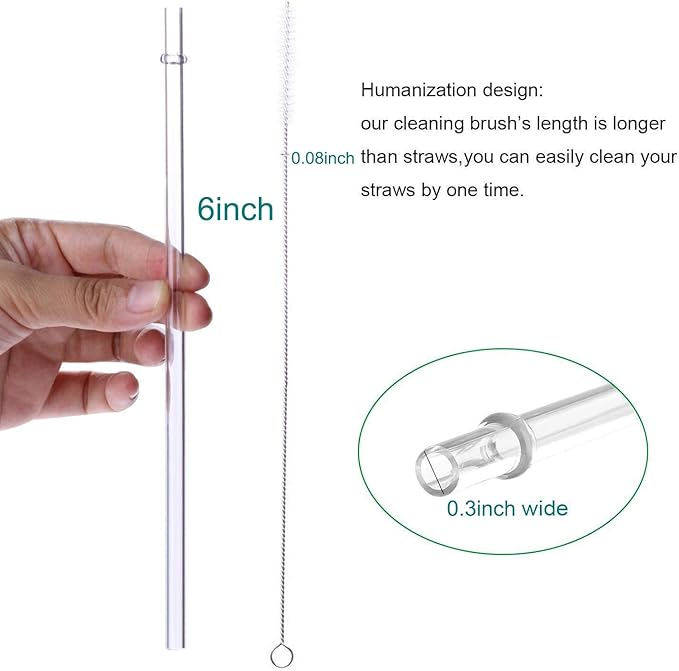 DAKOUFISH 6 Inch Reusable Clear Plastic Drinking Straws for Short Mini 6 oz-8 oz Mason Jar Tumblers,Set of 12 Pcs Straws with Cleaning Brush (6inch, 7color)