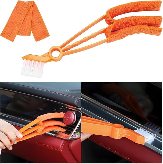 Mini Duster for Car Air Vent, Vehicle Air Conditioner Cleaner & Brush with Cloth for Keyboard, Automotive Dust Collector Cleaning Cloth Tool, Universal for SUV Sedan Truck (Orange)