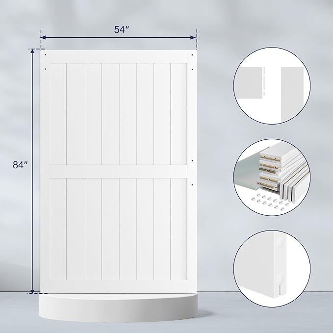 SmartStandard 54 x 84 inch White Sliding MDF Barn Door with 9FT Black Sliding Door Hardware Kit & Handle, Pre-Drilled Ready to Assemble, Waterproof PVC Coating, H-Frame