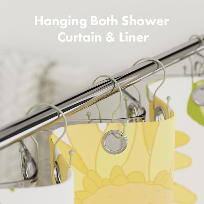 AmazerBath Shower Curtain Hooks Sage Green Shower Curtain Rings, Simple Double Hook Shower Curtain Hooks Rust Proof, Smooth Sturdy Metal Shower Hooks for Shower Curtain Rod, 12 Pcs Shower Rod Hooks