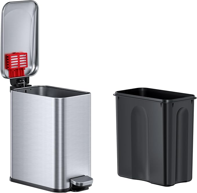 iTouchless 1.32 Gallon SoftStep 2.0 Bathroom Trash Can with Odor Absorber, Small Stainless Steel Step Pedal Garbage Bin with Removable Inner Bucket, Next Gen Quiet Close Lid Technology, Home Office