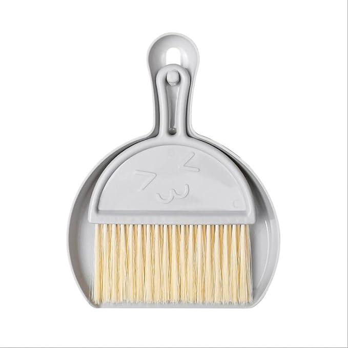Mini Dust Pan with Broom Set,Small Broom and Dustpan Set Mini Hanging for Desk, Housekeeping, Office, Kitchen, Pet Nest, etc. (Gray)