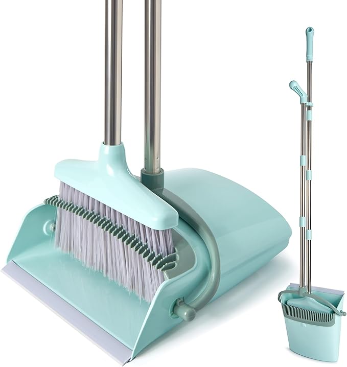 XXFLOWER Broom and Dustpan Set+Silicone Air Broom,Multifunction Magic Broom with Long Handle，Adjustable Rubber Squeegee Sweeping Water for Indoor Hardwood Floors,Kitchen,Concrete Floor