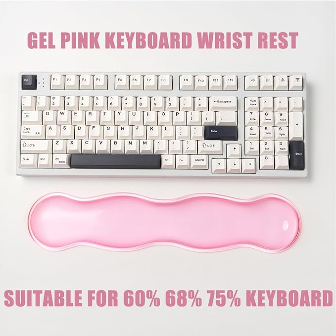 Ergonomic Silicone Gel Keyboard and Mouse Wrist Rest Set – Clear Wrist Rest for Keyboard 60%/68%/75%, Comfort & Support for Typing and Gaming (Light Pink)