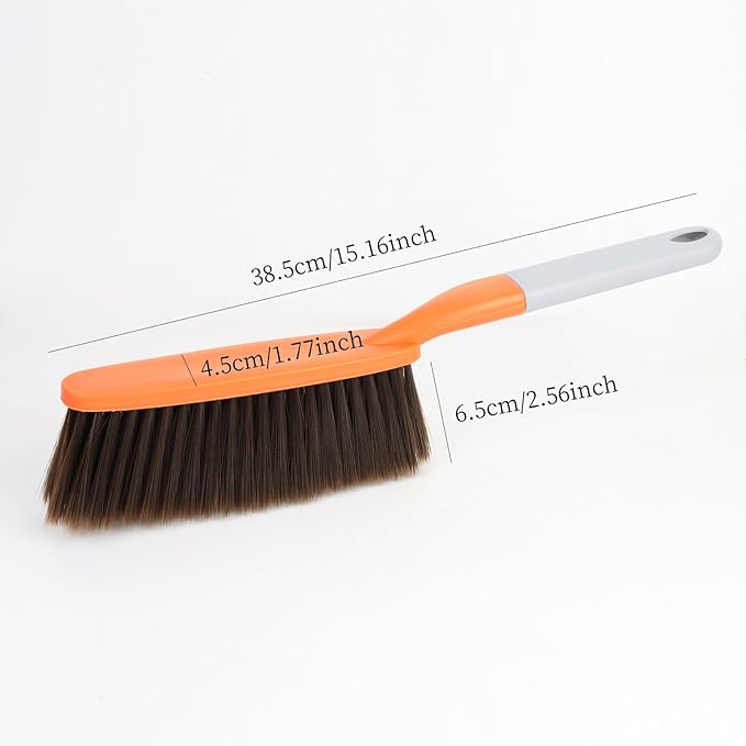 1 Pack 15" Hand Broom Brush,Soft Bristle Cleaning Brush,Crumb Debris Sweeping Brush,Dusting Brush,Comfort for Bed Car Couch Desk Sofa Furniture Clothes,Small Particles Hair Remover(Yellow)