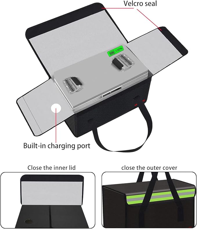 Lipo Battery Safe Bag Large Capatity Fireproof Bag for Ebike Lipo Battery Other Batteries Storage Charging Transport Home Office Travel Safe Storage Pouch
