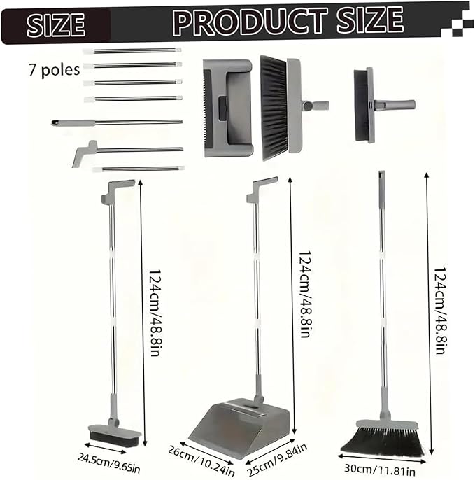 3-in-1 Broom with Dustpan Combo Set Foldable and Rotating Broom and Dustpan Set with Long Handle for Home Office School Dorm with Combo, and, and Dustpa
