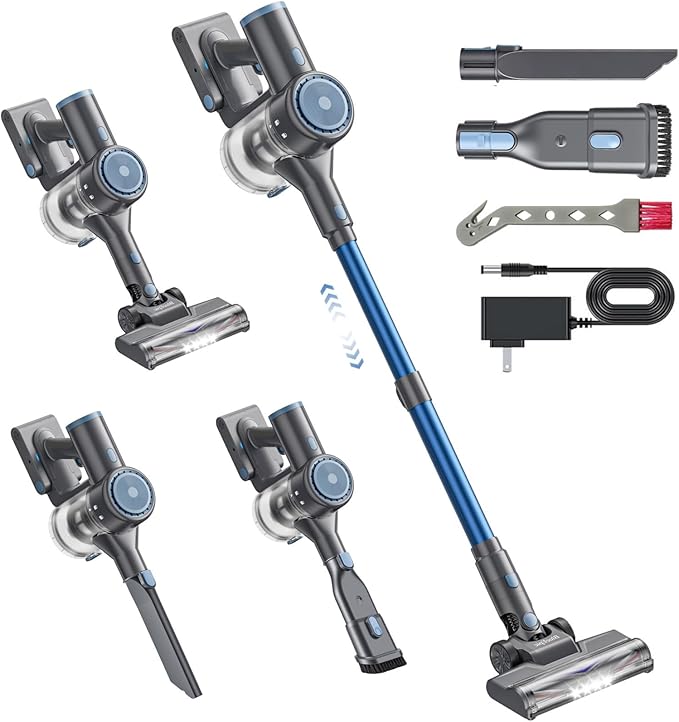 BlueEpic Cordless Vacuum Cleaner, 45KPA 45Mins Rechargeable Vacuum Cordless, Stick Vacuum with 2 Adjustable Modes, Handheld Vacuum for Home/Pet Hair/Carpet/Floor