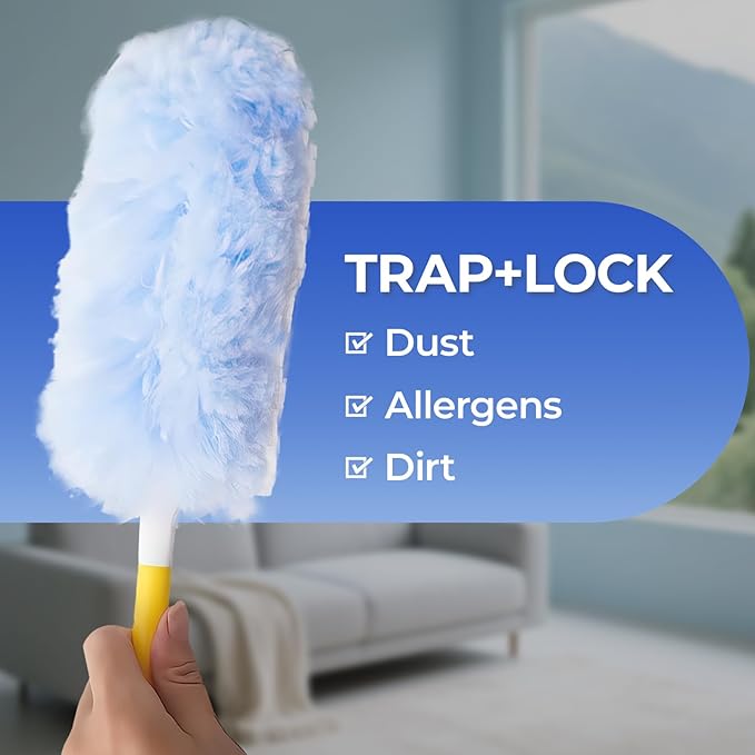 20 Count Duster Refills with Handle,Compatible with Swiffer Dusters Handle,Extra Fluffy & Thick for Superior Dust Lock,Unscented Disposable Dusters for Cleaning