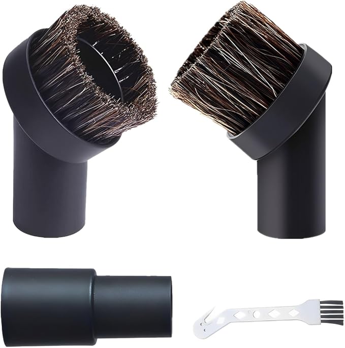 Vacuum Brush Attachment,25/35mm Horse Hair Brush with 1-1/4 to 1-3/8 Inch Hose Adapter for 1.25 Inch Vacuum Cleaner,Vacuum Attachment Soft Bristle Replacement
