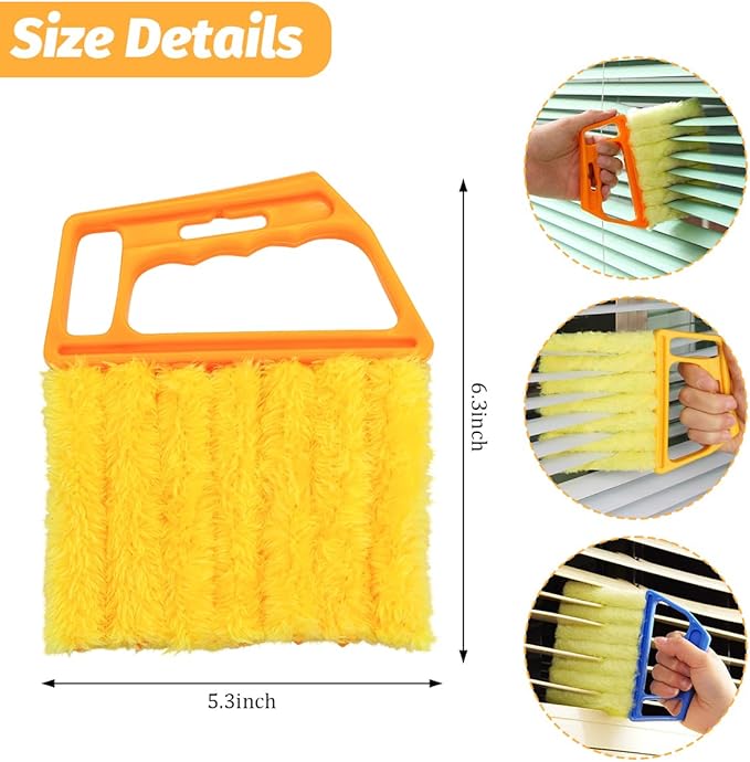 3PCS Blind Cleaner Duster Tool, 7 Fingers Microfiber Handheld Shutter Cleaning Brush for Car Air Conditioner, Detachable Auto Air Vent Dusting Cleaner, Universal for Most Vehicles (Orange)
