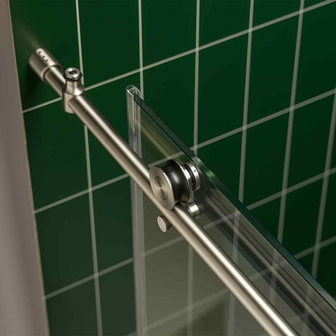 Woodbridge 56-60" W x 80" H Frameless Single Sliding Shower Door with Tempered Glass & Explosion Proof Film in Brushed Nickel Finish