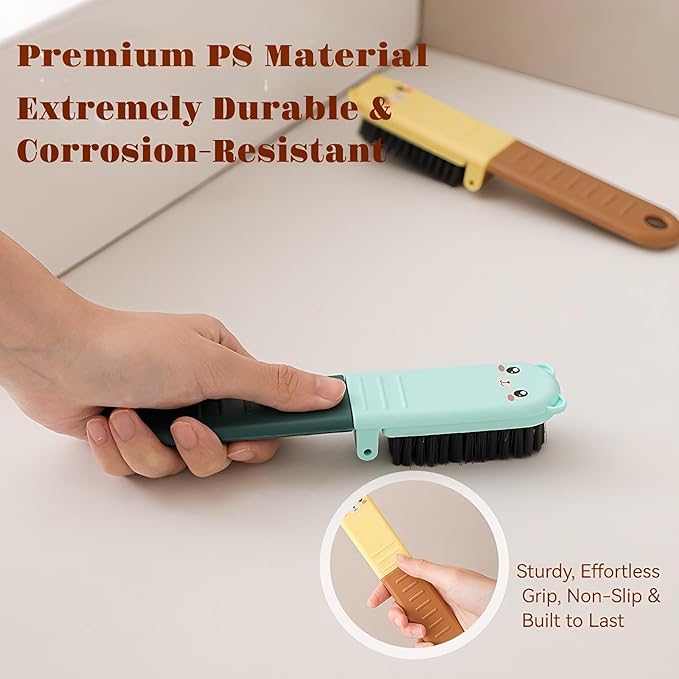 Little Bear Folding Portable Shoe Brush,Multi Functional Bristle Cleaning Brush for Clothes, Carpet,Bathtub,Toilet, Etc(Khaki)