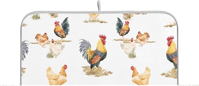 Tarity Watercolor Chickens And Rooster Dish Drying Mat for Kitchen Counter Absorbent Heat Resistant Microfiber Dishes Drainer Mat 18x24 in Large Dish Pad Sink Mat Protective Pad Kitchen Decor 16x18in