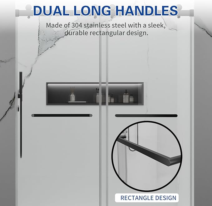 56-60 in. W x 76 in. H Double Sliding Frameless Shower Door, 5/16" (8mm) Tempered Glass with Double Nano Coating, Easy-to-Clean Bathroom Glass Door （Matte Black）