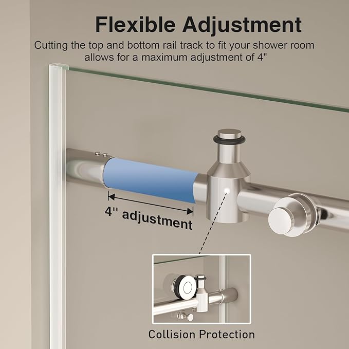 49-54” W x 76" H Single Sliding Shower Door, Frameless Shower Door with Explosion-Proof Film and Nano Coating, 1/4” (6MM) SGCC Tempered Glass, Stainless Steel Hardware, Chrome