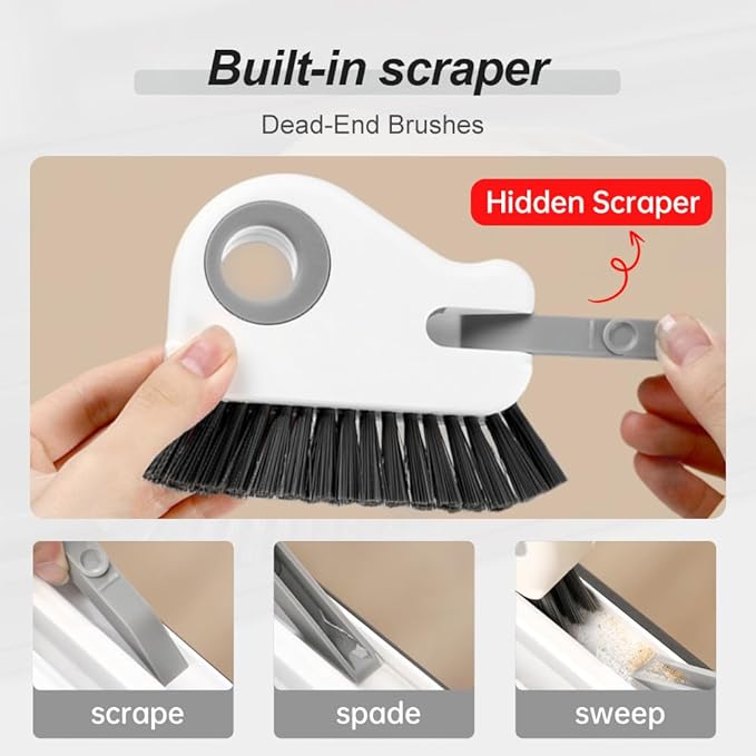 2 in 1 Groove Cleaning Brush Window Track Cleaning Tools, Hard Bristle Crevice Cleaning Brush with Hidden Scraper for Sliding Door Track, Window Sill, Window Seal (Black 3Pcs)