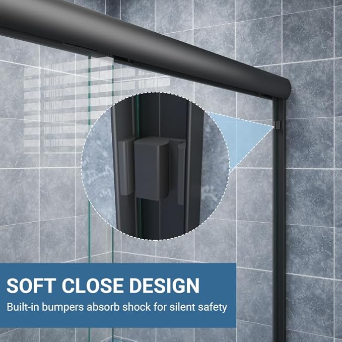 Glass Sliding Shower Door 56-60" W x 72" H, Semi Frameless Double Sliding Bathroom Shower Door, 1/4"(6mm) Clear Tempered Glass, Nano Easy Cleaning Coated, ANSI Cerified, Matte Black