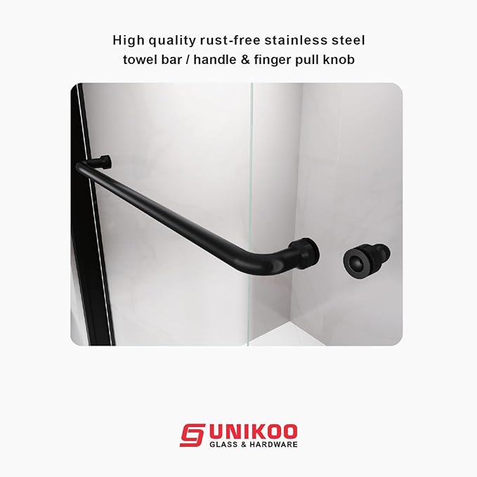 60" W x 66" H Double Sliding Frame Bathtub Door with 5/16" Clear Tempered Glass,Stainless Steel Roller Brackets,Waterproof Threshold Track,Easy-Cleaning Coating & Towel Bar/Knob, Matte Black