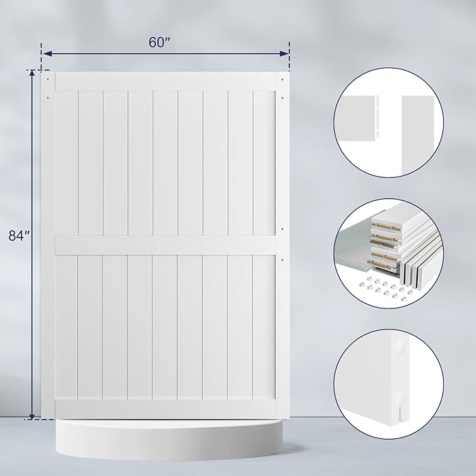 SmartStandard 60 x 84 inch White Sliding MDF Barn Door with 10FT Black Sliding Door Hardware Kit & Handle, Pre-Drilled Ready to Assemble, Waterproof PVC Coating, H-Frame