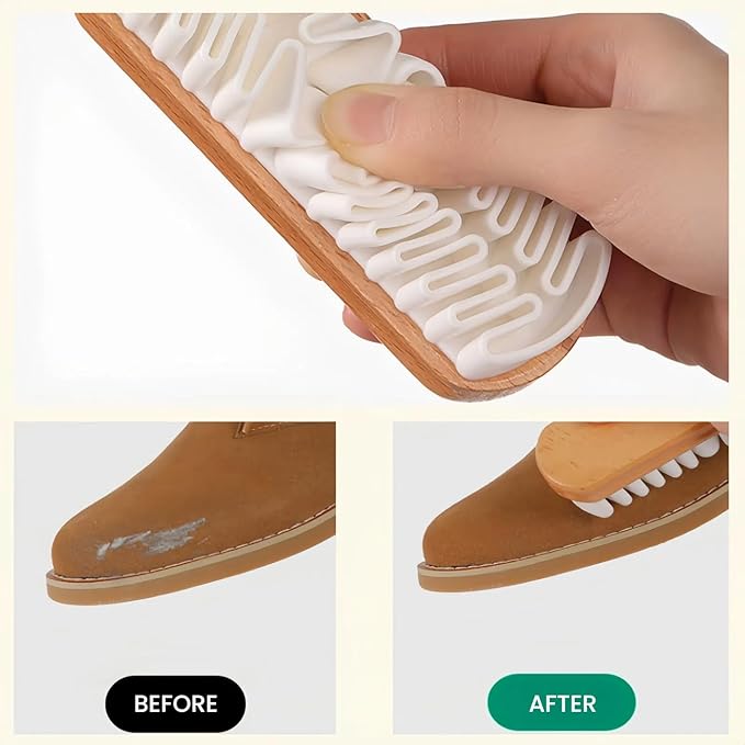 Suede Shoe Brush and Eraser, 2025 New Suede Brush and Eraser, Soft Suede Shoe Brush Cleaner, Suede Cleaning Brush for Shoes, Bags, Jacket, Purse, Sofa with Wooden Handle, Stain Eraser (1pcs)
