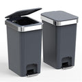 2 Pack Bathroom Garbage Can with Lid, 2.6 Gallon /10 Liter Small Trash Can, Press Top Bin & Step Metal Pedal Trash Bin, Waste Basket for Bedroom, Home Offices, Small Spaces, Dorm (Black Gray)