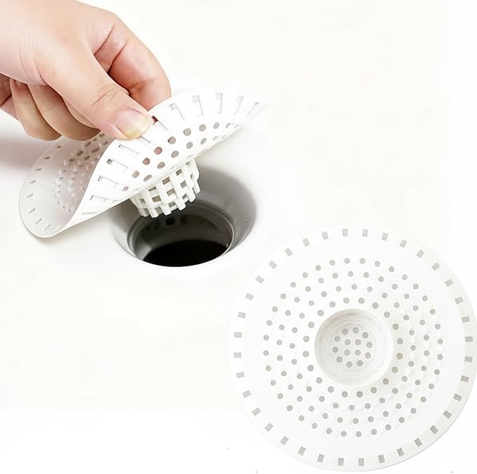 Shower Drain Hair Catcher, Premium Silicone Drain Protector & Shower Drain Cover for Regular Drains of Shower Room, Bathroom, White