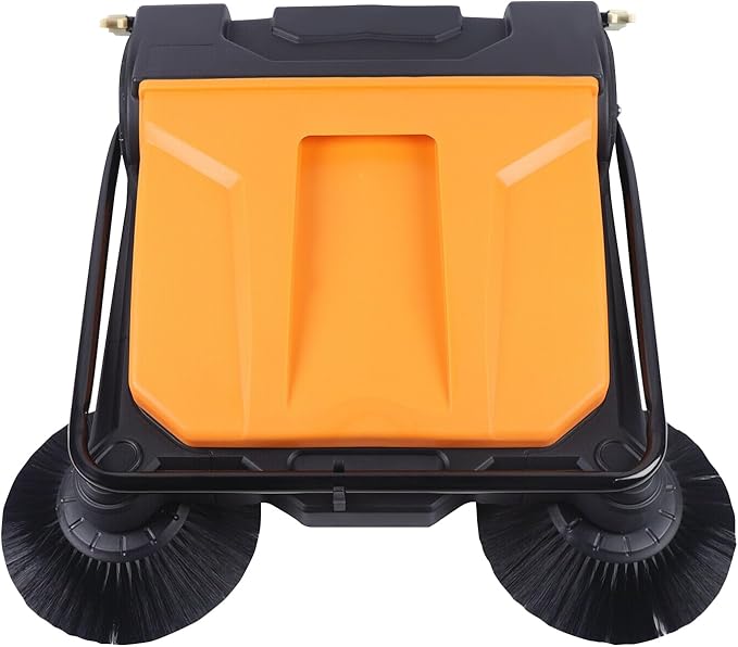 26Inch Walk-Behind Hand Push Floor Sweeper, Floor Sweeper Manual, 15L Portable Sweeping Machine with Cleaning Area 2720㎡/H, Angle & Height Adjustable Folding Handle for Walkway, Yard, Garage,Airports