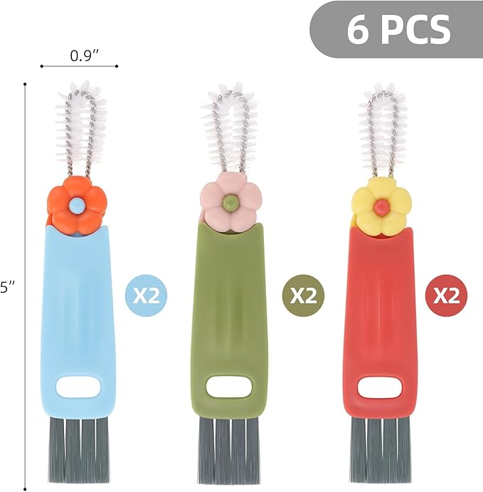 6Pcs 3 in 1 Cup Lid Cleaning Brush, Multifunctional Bottle Cleaning Brush, Cup Lid Gap Cleaner for Home Kitchen