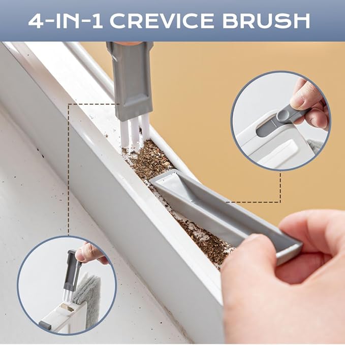 Magic Window Track Cleaner, 2 in 1 Groove Cleaning Brush, Window Groove Cleaning Brush Tools with Hard Bristle and Hidden Scraper, Crevice Brush for Sliding Door Track (Orange 3Pcs)