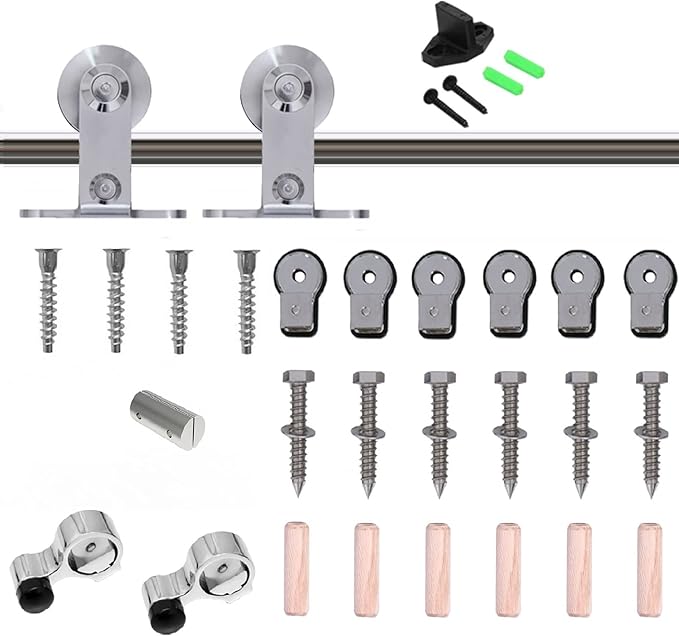 TSMST 6.6FT Sliding Barn Door Hardware Kit, Top Mount Stainless Steel Heavy Duty Sturdy Barn Door Track for Single Wood Door, Slide Smoothly Quietly (T Style)