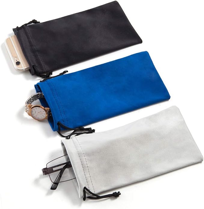 TRIUMPH VISION Soft Eyeglass Pouch 3 Pack - Pouch for glasses Microfiber Screen Cleaning Bag